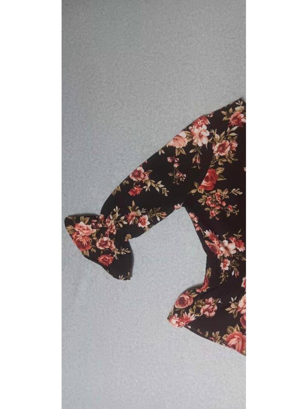 Moa Moa 3/4 Ruffled Sleeve Peplum Blouse Womens Size Small Black With Pink... - Picture 9 of 11